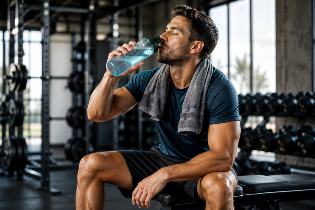 regeneration nach training sportler trinkt recovery drink gym